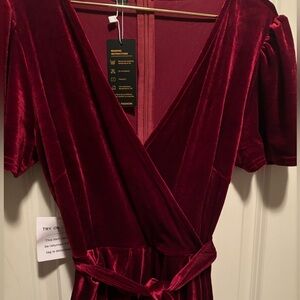 Red Velvet Surplice Midi Dress
